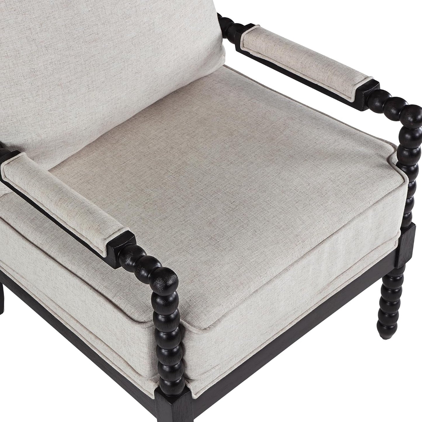 European Linen Spindle Armchairs Set Pair Cushions