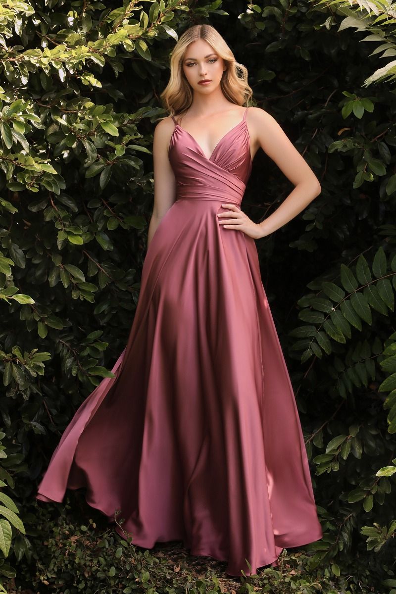 Soft Satin A-Line Bridesmaid Dress w/ Elegant Leg Slit & Spaghetti Straps CD7485