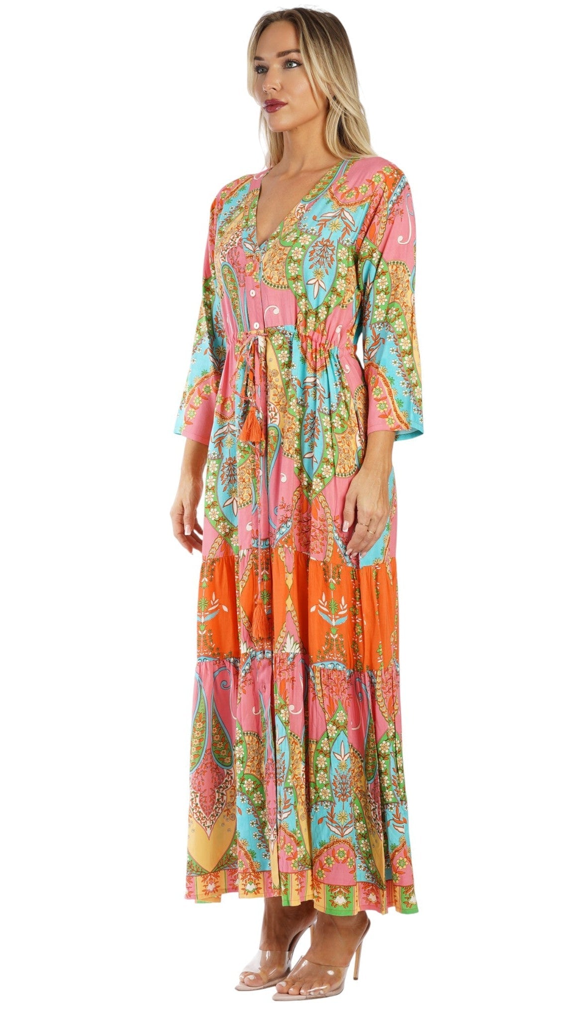 Vibrant Paisley Maxi Shirt Dress – Luxury Resort Wear Cover Up | Club Moda