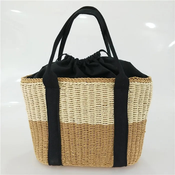 Custom Hand Made High Quality Casual Women Holiday Summer Beach Twine Knitted Knitting Tote Bag Handbag for Lady Women