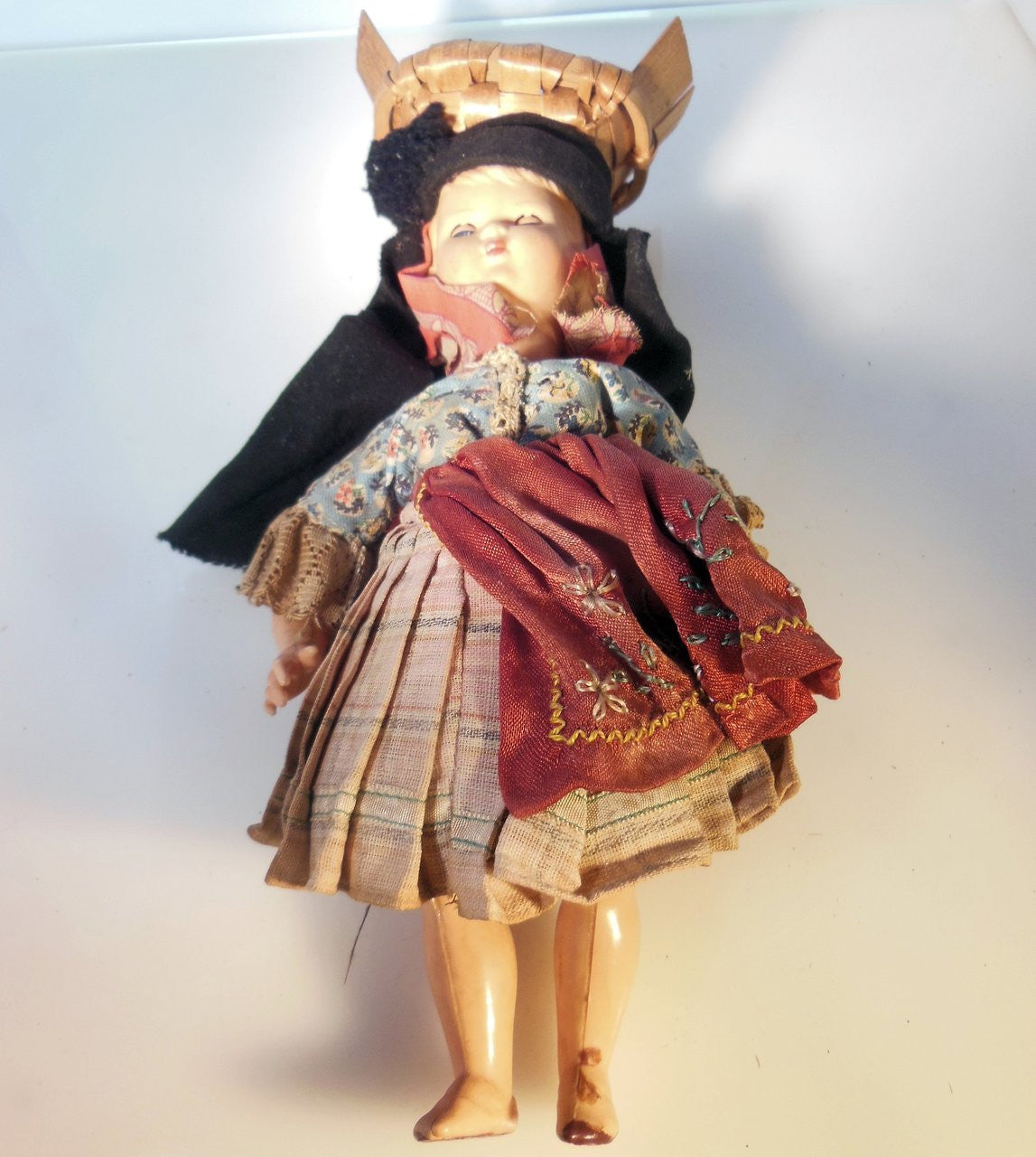 Vintage Portuguese Fish Seller Doll. Opening/Closing Eyes & Basket on Head