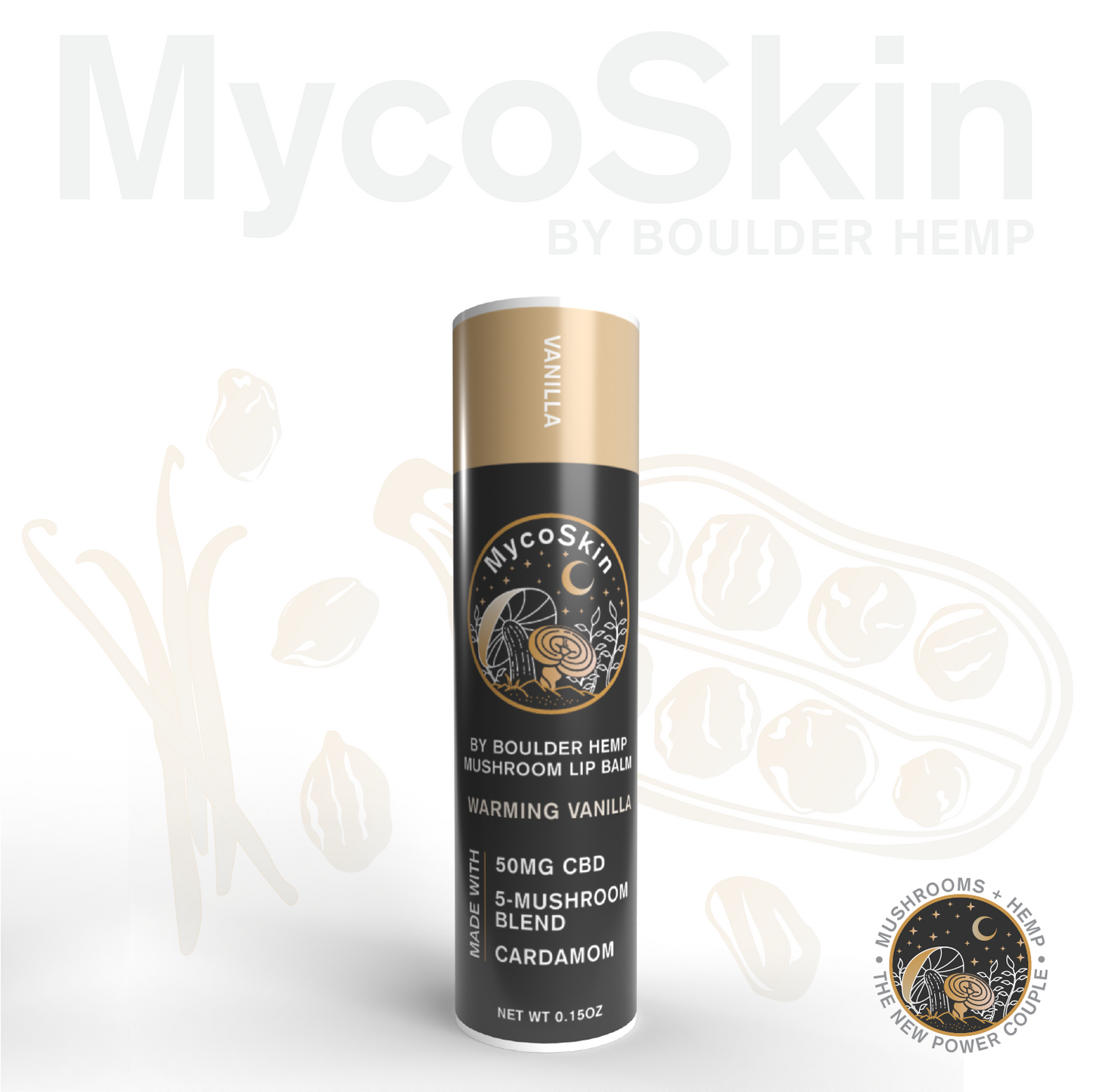 Wholesale Warming Vanilla Cardamom 50mg CBD + Mushroom Lip Balm
