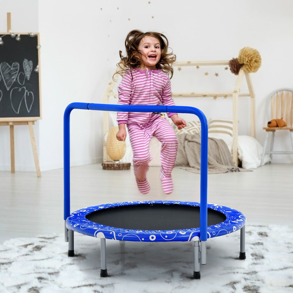 NNECW Foldable Kids Trampoline with Handle for Indoor & Outdoor-Blue