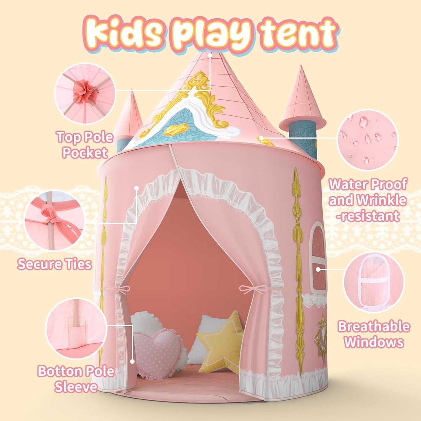Girls Indoor Princess Castle Play Tent Extra Large Pro