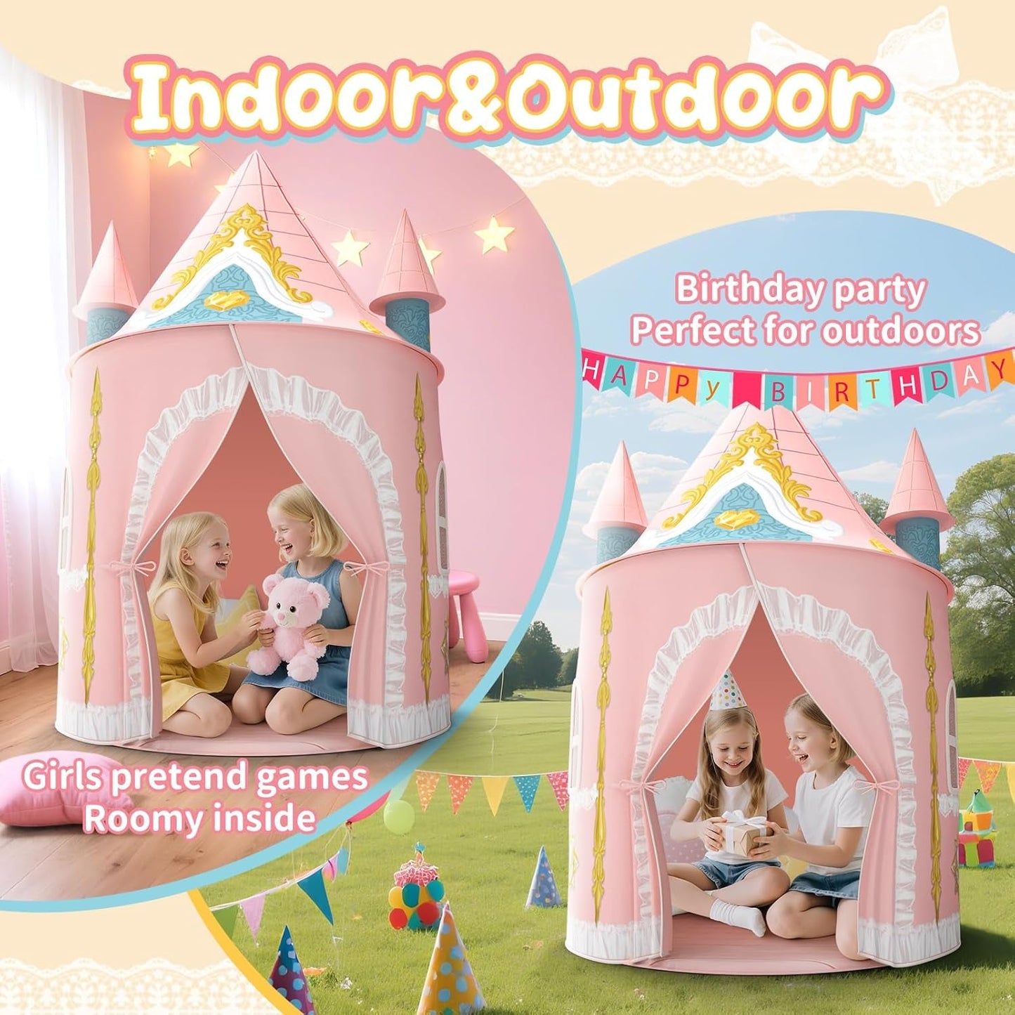 Girls Indoor Princess Castle Play Tent Extra Large Pro