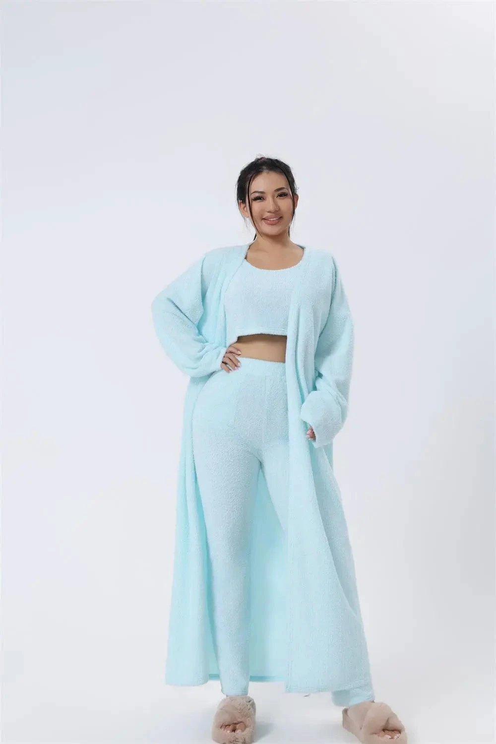 Women's 3-Piece Cozy Lounge Set - Pajama Set with Cardigan