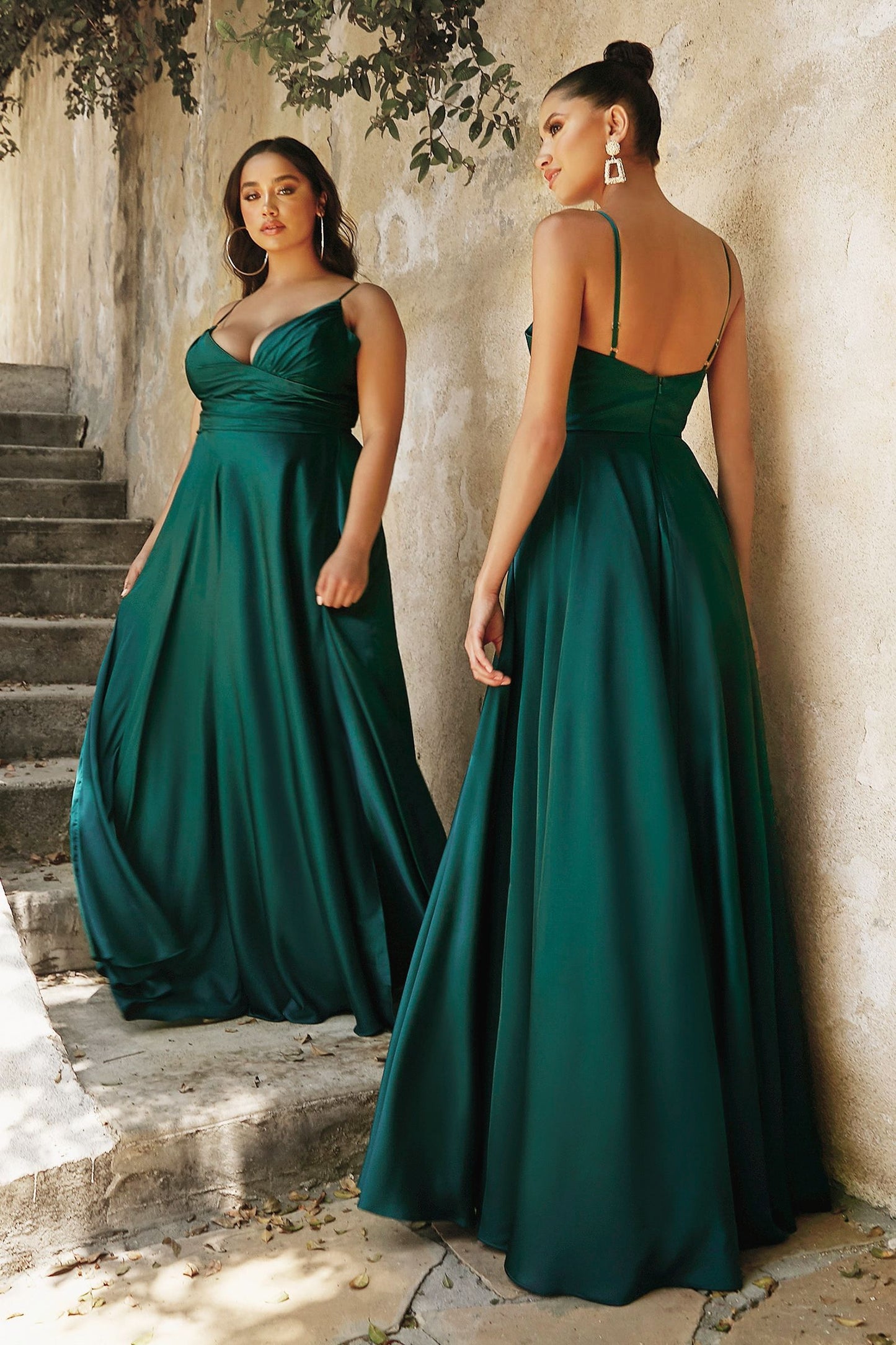 Soft Satin A-Line Bridesmaid Dress w/ Elegant Leg Slit & Spaghetti Straps CD7485