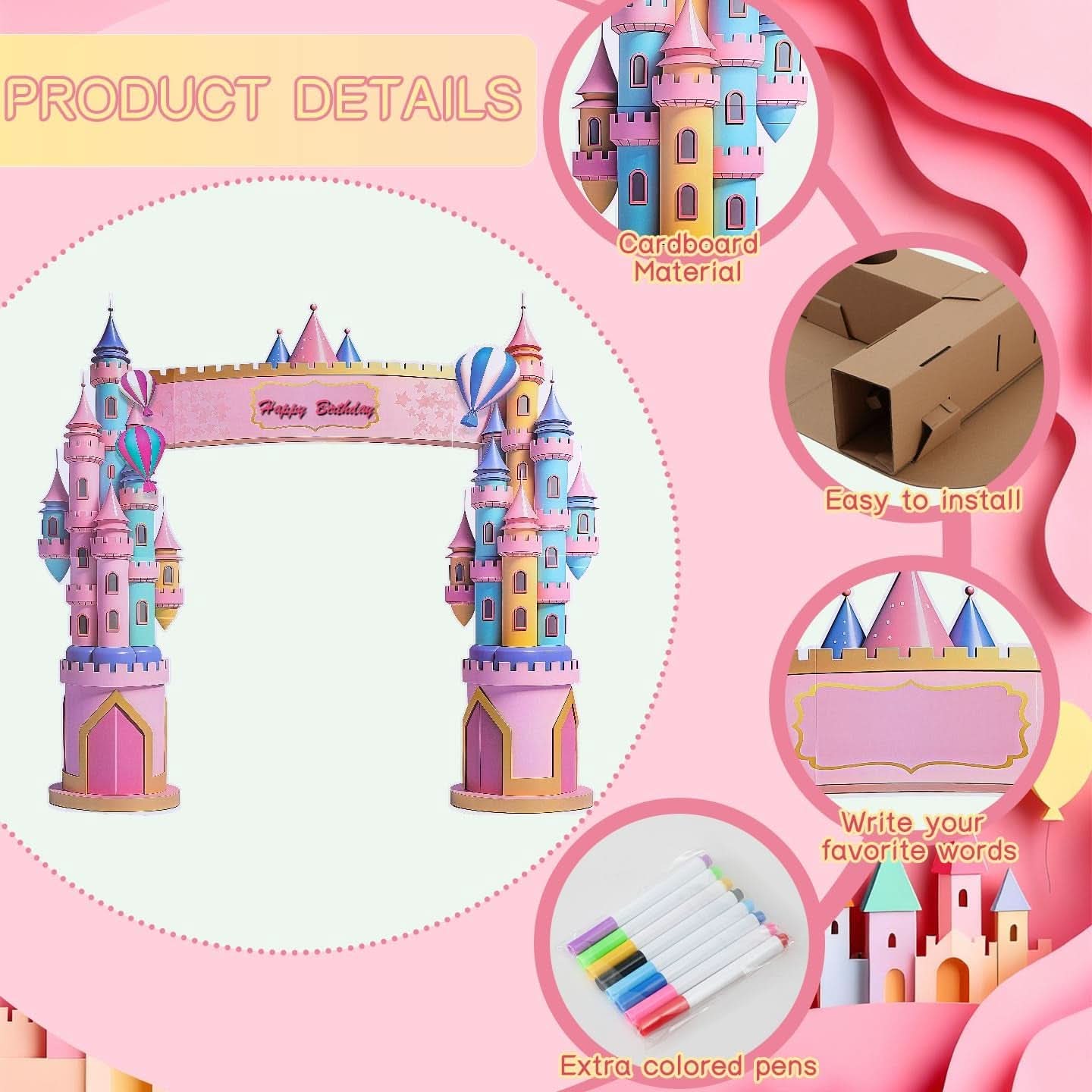 Pink Cardboard Castle Playhouse 7Foot Princess Party