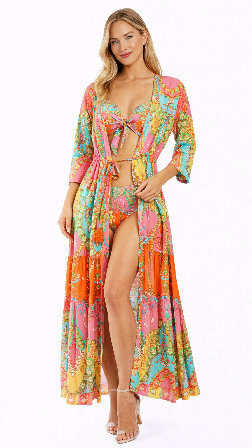 Vibrant Paisley Maxi Shirt Dress – Luxury Resort Wear Cover Up | Club Moda