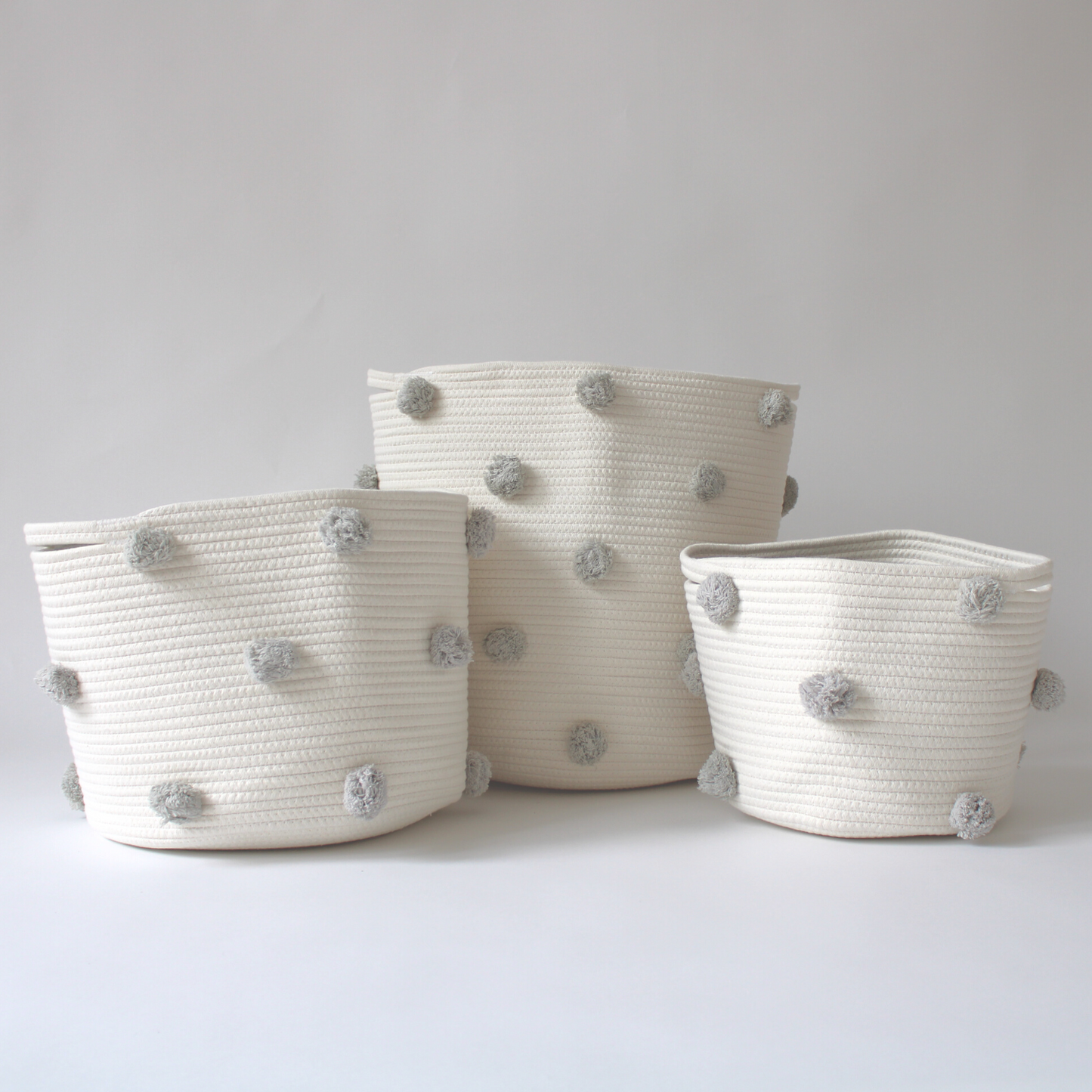 Grey Pom Basket - Large