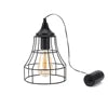 Black Metal Cage Hanging Battery Powered Lamp Pendant Light with 6 Hours Timer for Bar Bedroom Garden Parties Patio