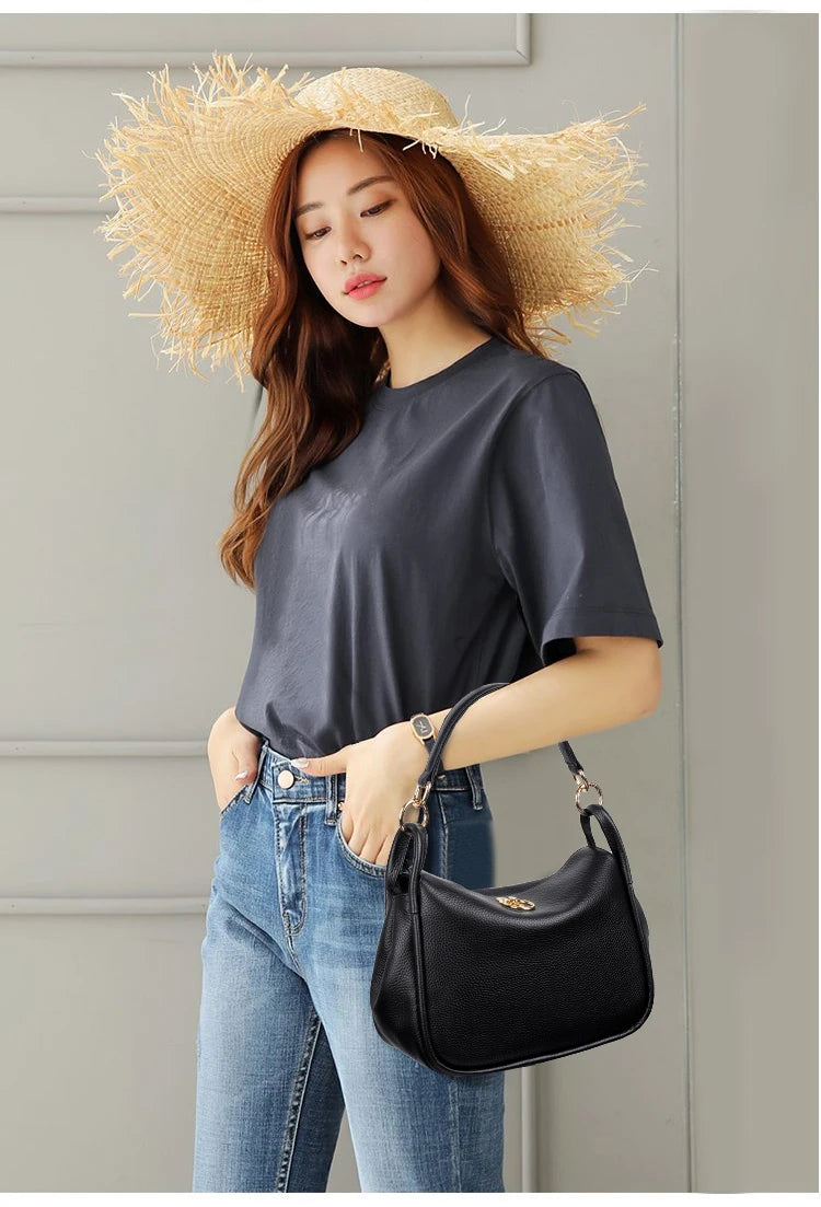 Genuine Leather Fashion Women Bag Totes High Quality Shoulder Bags Soft Real Cowhide Ladies Handbags Small Women's Messenger Sac