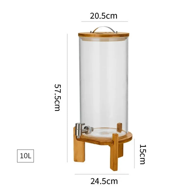 Food Grade Borosilicate Glass Cylinder Clear Self-help Tea Water Tank with  Faucet Summer Glass Cool Bucket