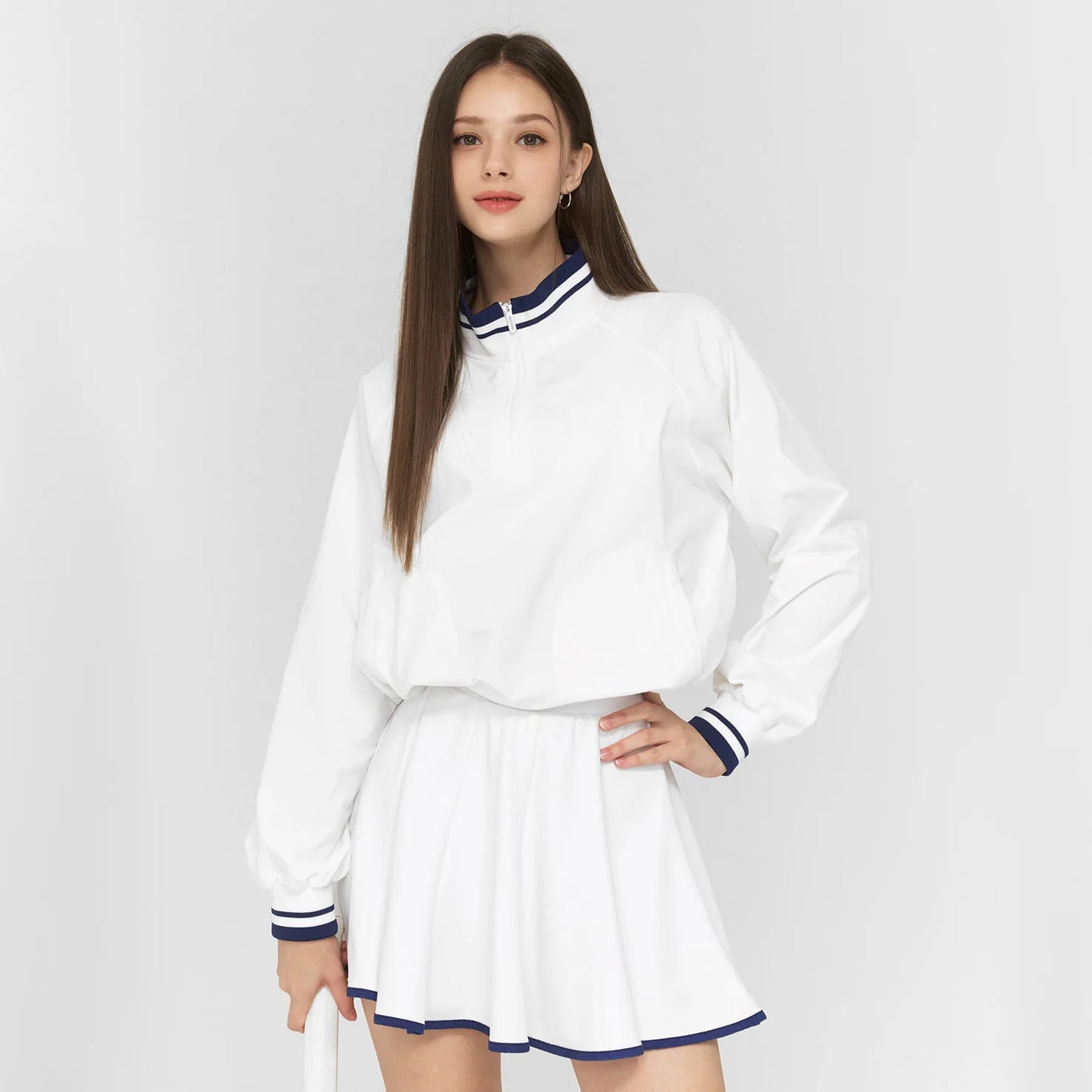 Custom Logo Summer Anti-UV Golf Tennis Half Zipper Jacket High Waist 2 in 1 Skirt With Pocket Padel Pickleball Wear
