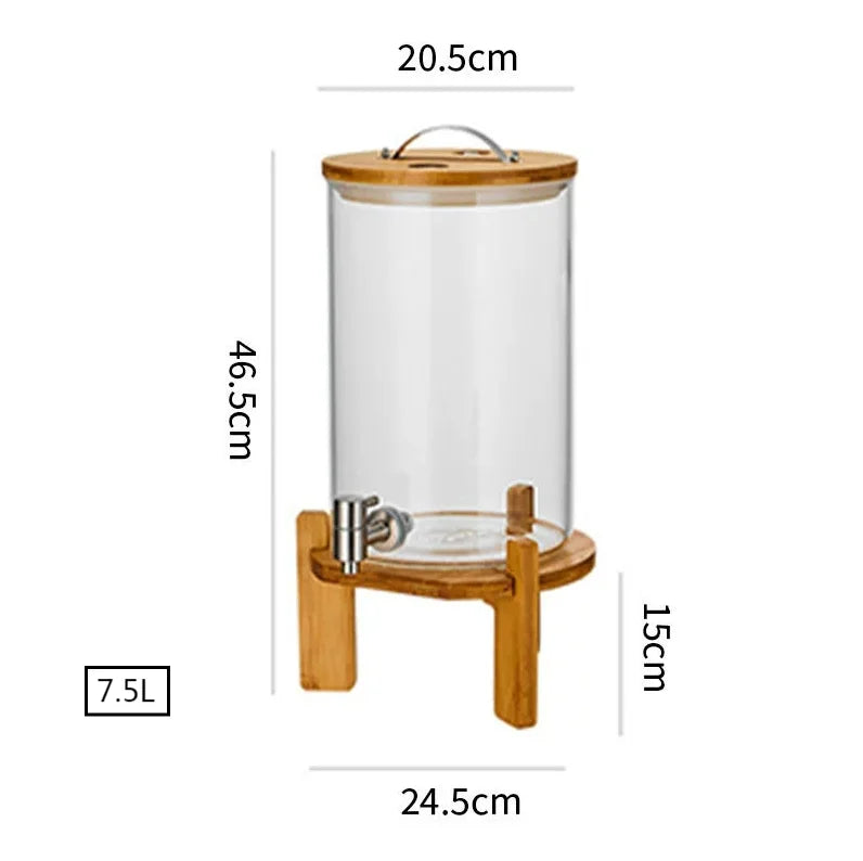 Food Grade Borosilicate Glass Cylinder Clear Self-help Tea Water Tank with  Faucet Summer Glass Cool Bucket