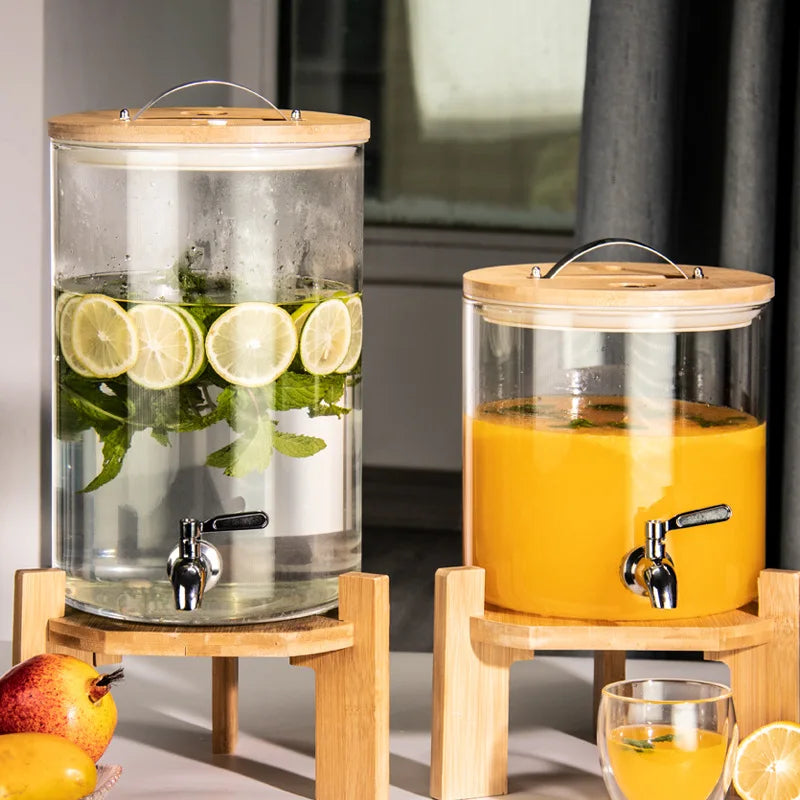 Food Grade Borosilicate Glass Cylinder Clear Self-help Tea Water Tank with  Faucet Summer Glass Cool Bucket
