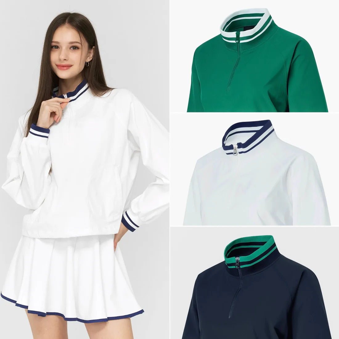Custom Logo Summer Anti-UV Golf Tennis Half Zipper Jacket High Waist 2 in 1 Skirt With Pocket Padel Pickleball Wear