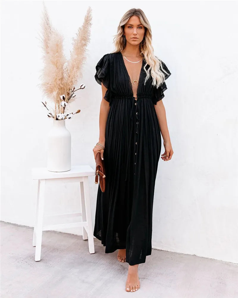 Xuanlang Stock 10colors Hippie Dress Summer Maxi Dress Romantic Bohemian Resort Wear Women Beach Dress Cover up