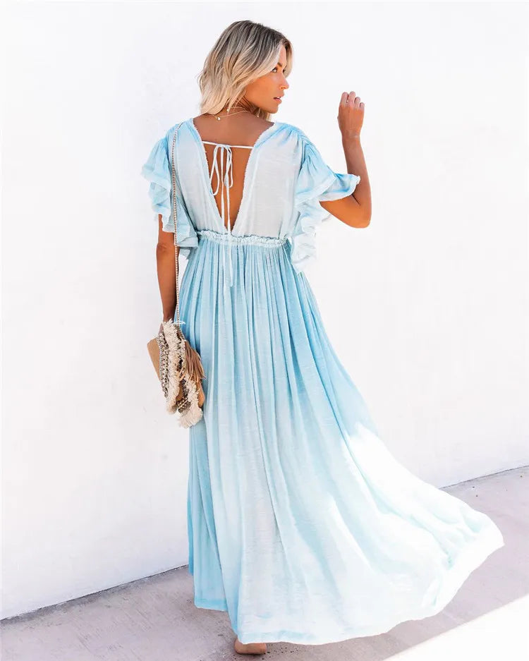 Xuanlang Stock 10colors Hippie Dress Summer Maxi Dress Romantic Bohemian Resort Wear Women Beach Dress Cover up