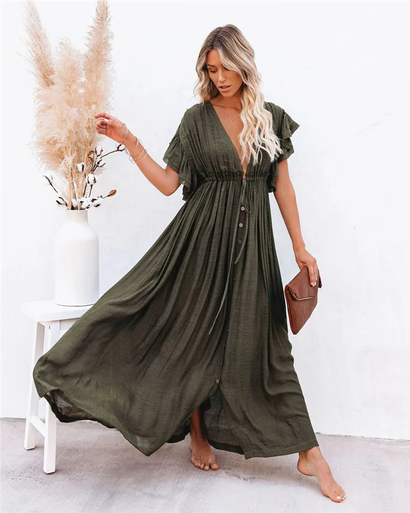Xuanlang Stock 10colors Hippie Dress Summer Maxi Dress Romantic Bohemian Resort Wear Women Beach Dress Cover up