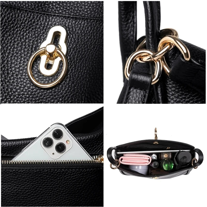 Genuine Leather Fashion Women Bag Totes High Quality Shoulder Bags Soft Real Cowhide Ladies Handbags Small Women's Messenger Sac