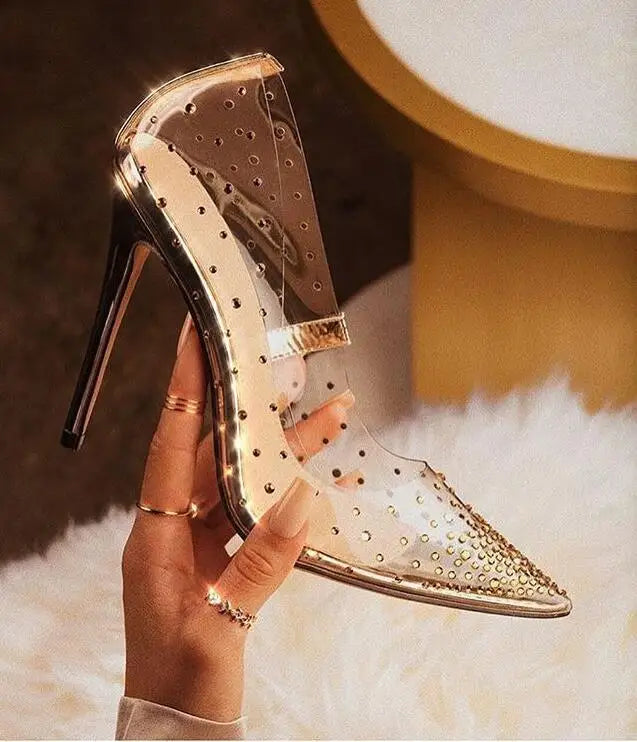 New 2026 Xiawanghong Women's Outdoor Summer High Heels Pointed Thin Heel Crystal Shoes Breathable Anti-Slip