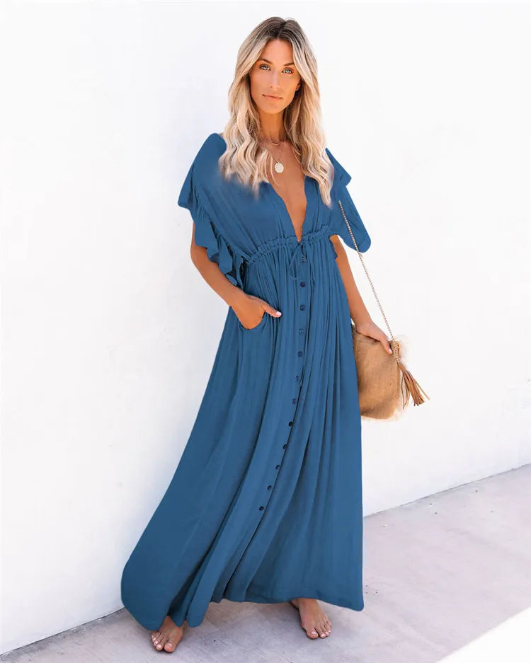 Xuanlang Stock 10colors Hippie Dress Summer Maxi Dress Romantic Bohemian Resort Wear Women Beach Dress Cover up