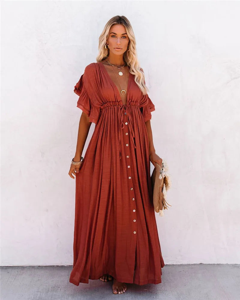 Xuanlang Stock 10colors Hippie Dress Summer Maxi Dress Romantic Bohemian Resort Wear Women Beach Dress Cover up