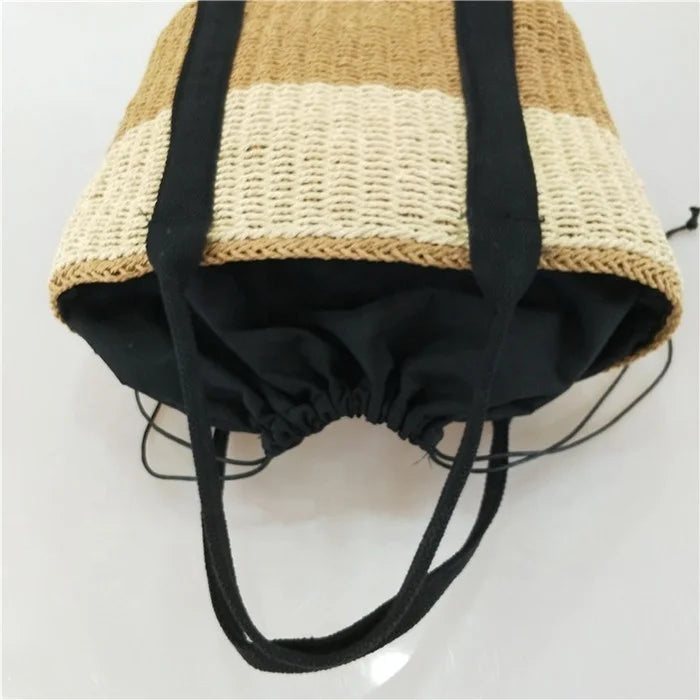 Custom Hand Made High Quality Casual Women Holiday Summer Beach Twine Knitted Knitting Tote Bag Handbag for Lady Women