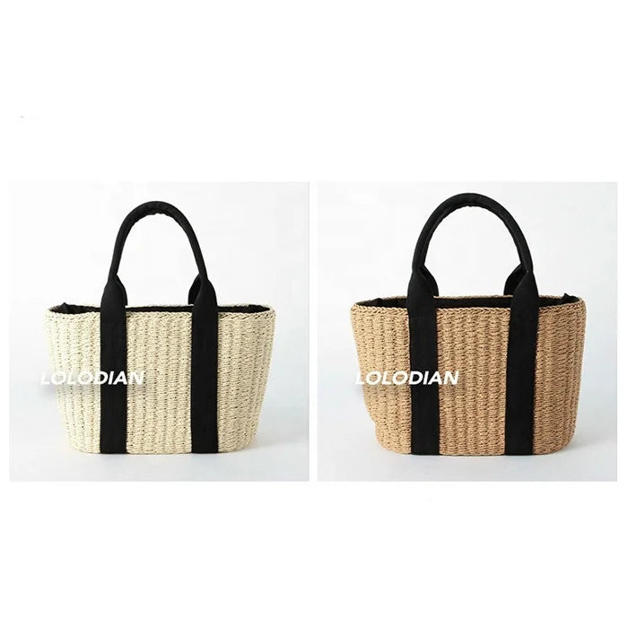 Custom Hand Made High Quality Casual Women Holiday Summer Beach Twine Knitted Knitting Tote Bag Handbag for Lady Women
