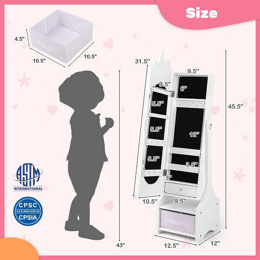 Kids Jewelry Armoire Cabinet with Storage and 2 Tilt Angles-Pink