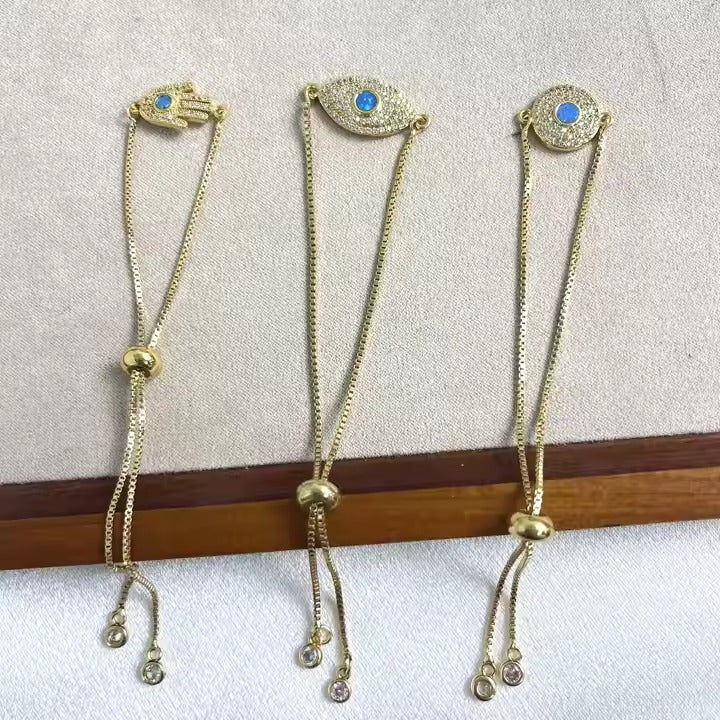 Hamsa, Evil Eye, and Circular Opal Charm Bracelets