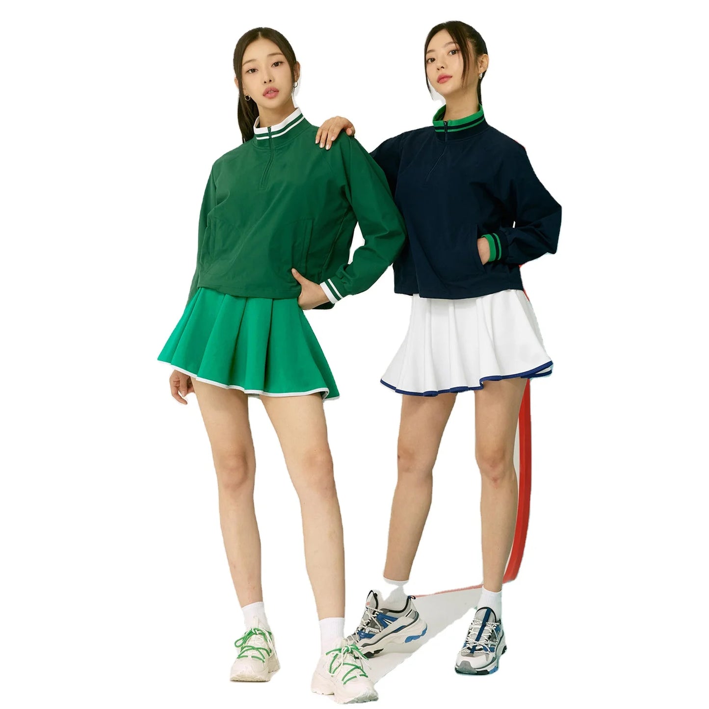 Custom Logo Summer Anti-UV Golf Tennis Half Zipper Jacket High Waist 2 in 1 Skirt With Pocket Padel Pickleball Wear