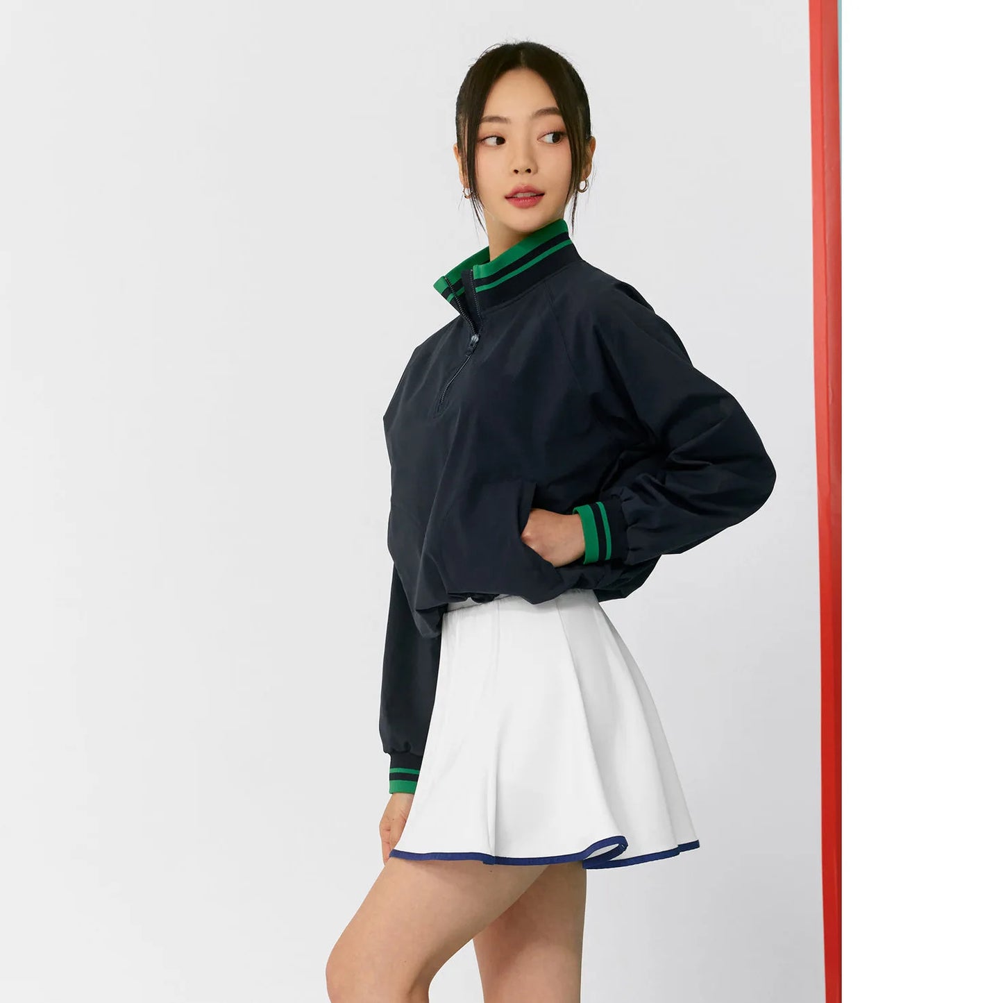 Custom Logo Summer Anti-UV Golf Tennis Half Zipper Jacket High Waist 2 in 1 Skirt With Pocket Padel Pickleball Wear
