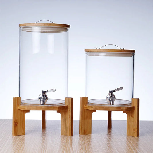 Food Grade Borosilicate Glass Cylinder Clear Self-help Tea Water Tank with  Faucet Summer Glass Cool Bucket