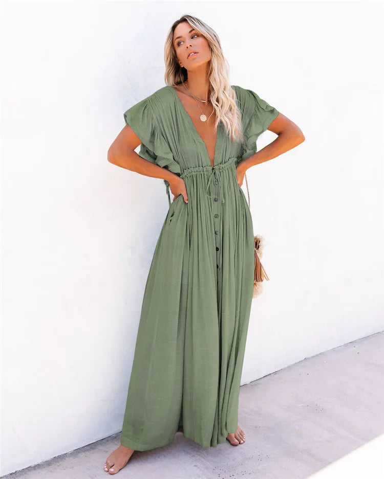 Xuanlang Stock 10colors Hippie Dress Summer Maxi Dress Romantic Bohemian Resort Wear Women Beach Dress Cover up