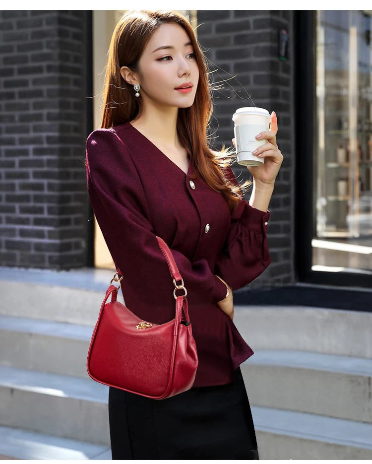 Genuine Leather Fashion Women Bag Totes High Quality Shoulder Bags Soft Real Cowhide Ladies Handbags Small Women's Messenger Sac