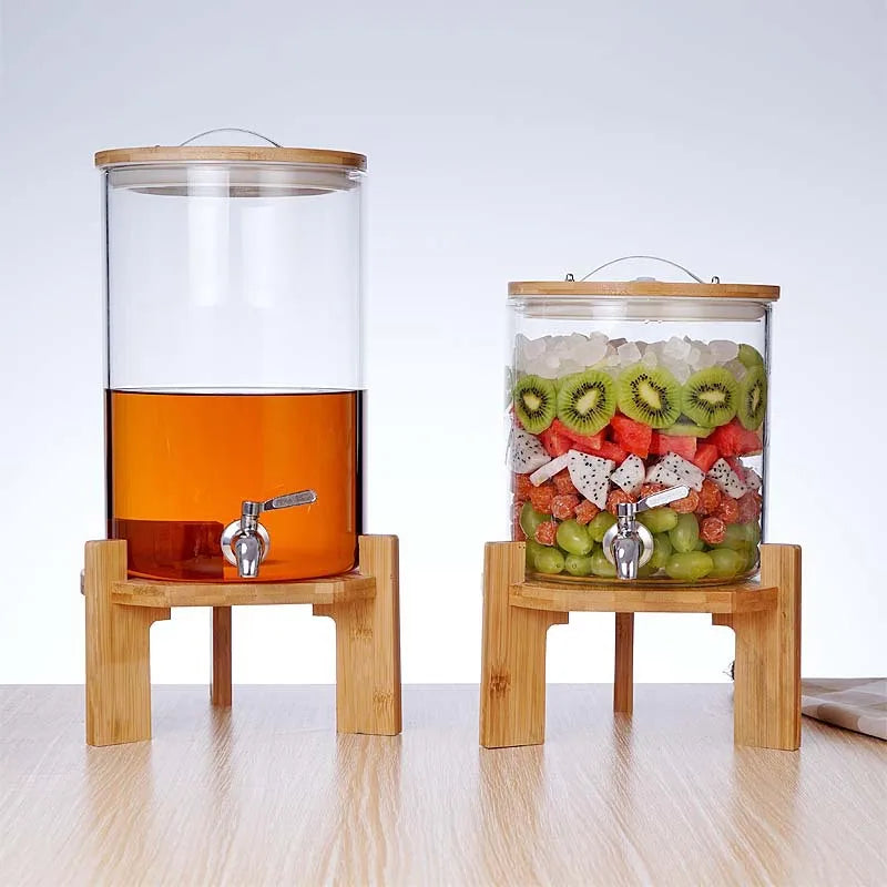Food Grade Borosilicate Glass Cylinder Clear Self-help Tea Water Tank with  Faucet Summer Glass Cool Bucket