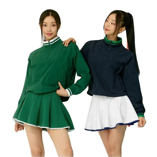 Custom Logo Summer Anti-UV Golf Tennis Half Zipper Jacket High Waist 2 in 1 Skirt With Pocket Padel Pickleball Wear