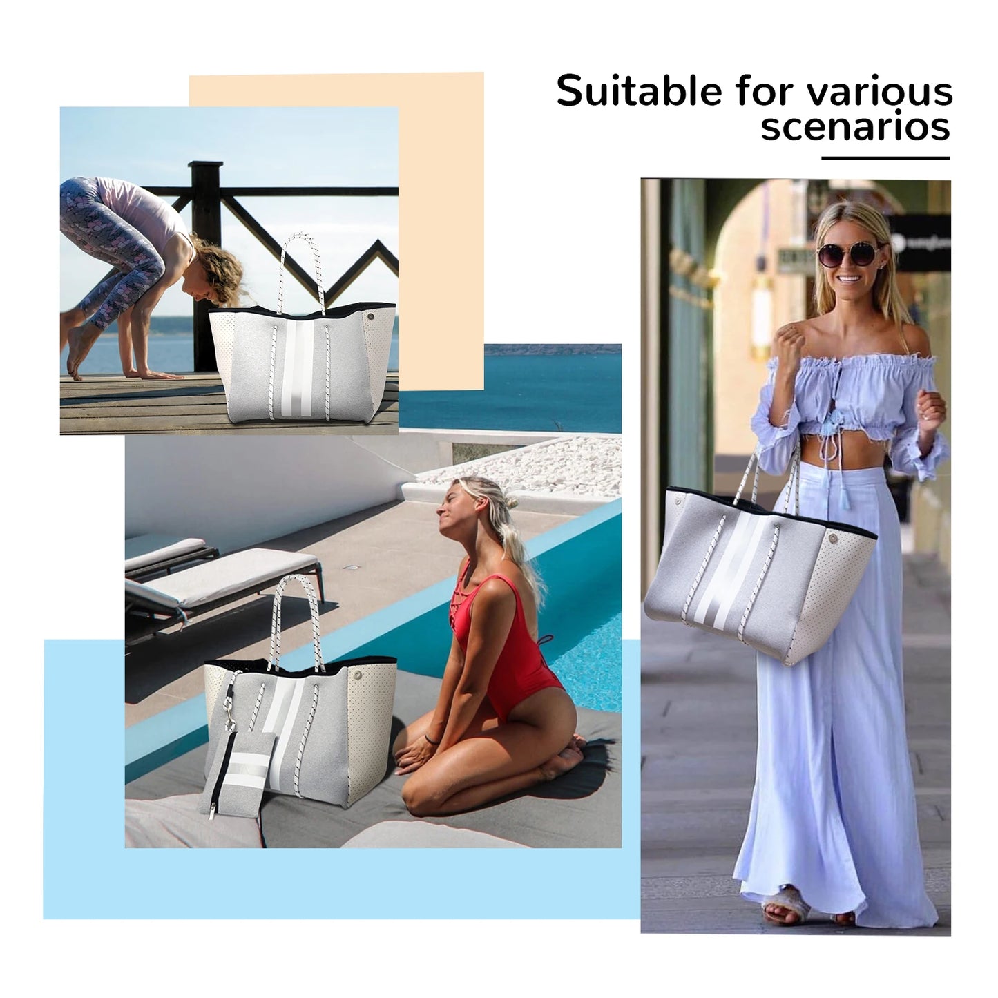 USA Delivery Neoprene Tote Bag for Women Beach Tote Bag Womens Shoulder Bags for Vocation Travel Summer Pool Beach