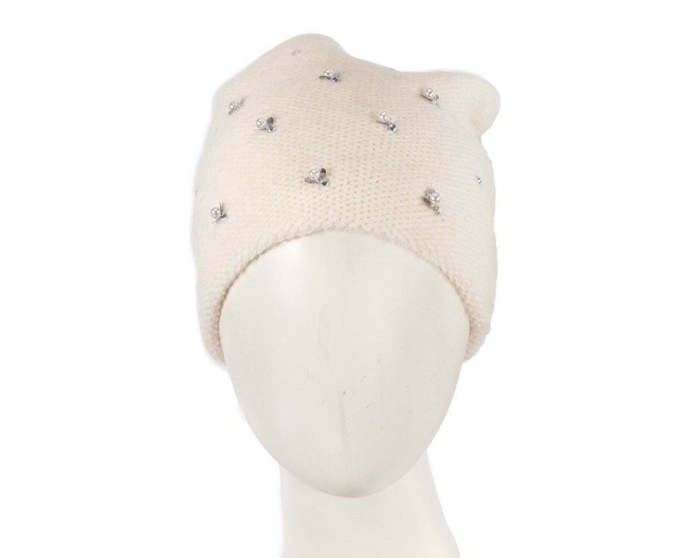 Warm European made woven cream beanie