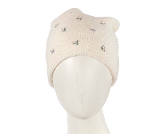 Warm European made woven cream beanie