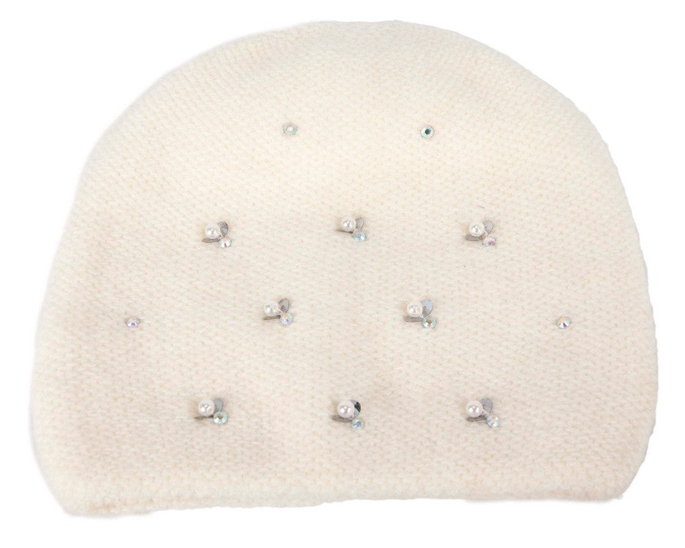 Warm European made woven cream beanie