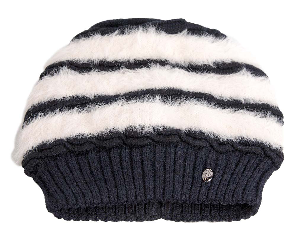European made navy and ivory beanie