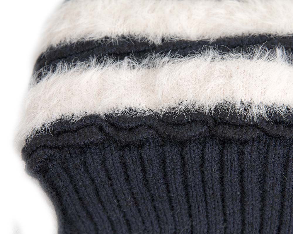 European made navy and ivory beanie