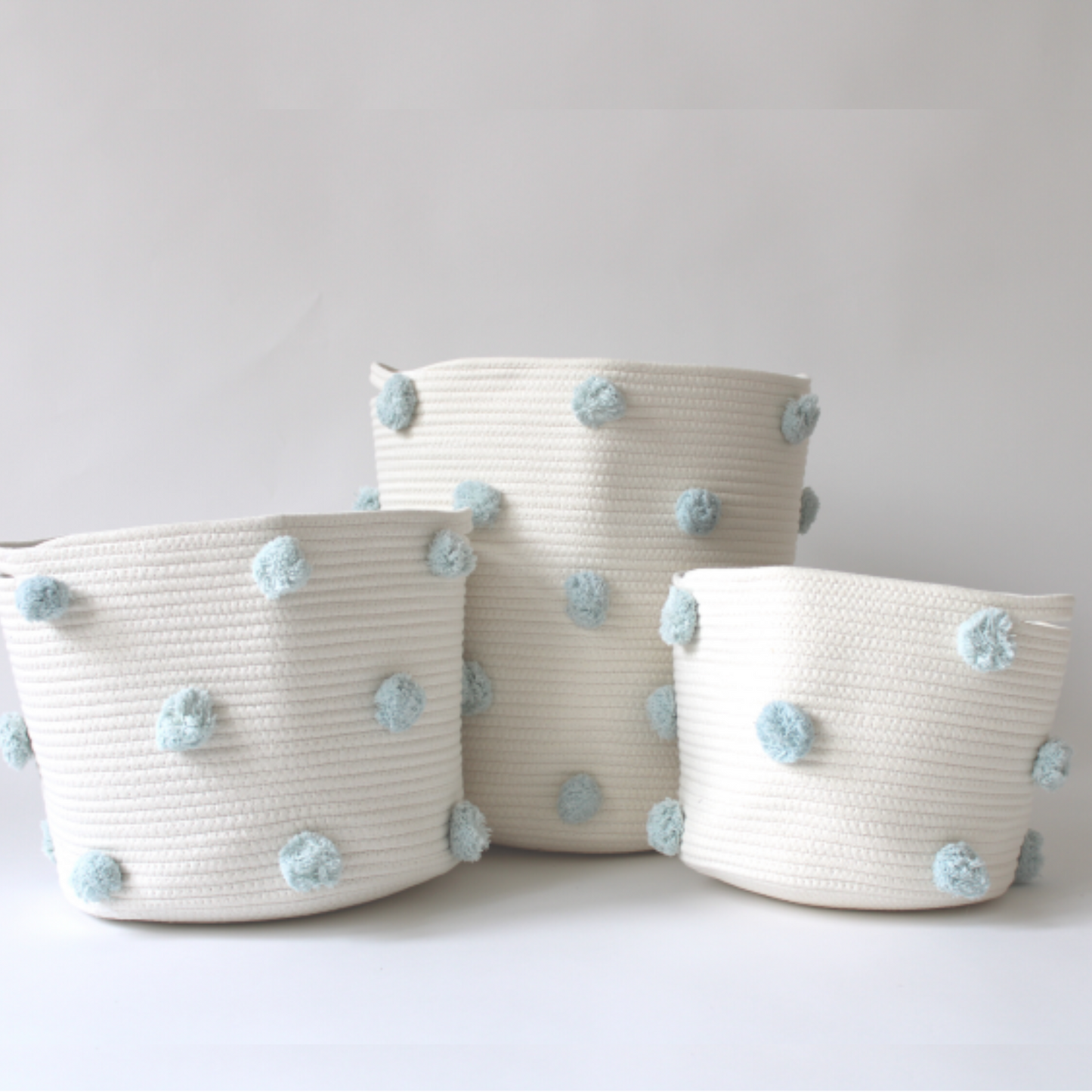 Light Blue Pom Basket - Medium