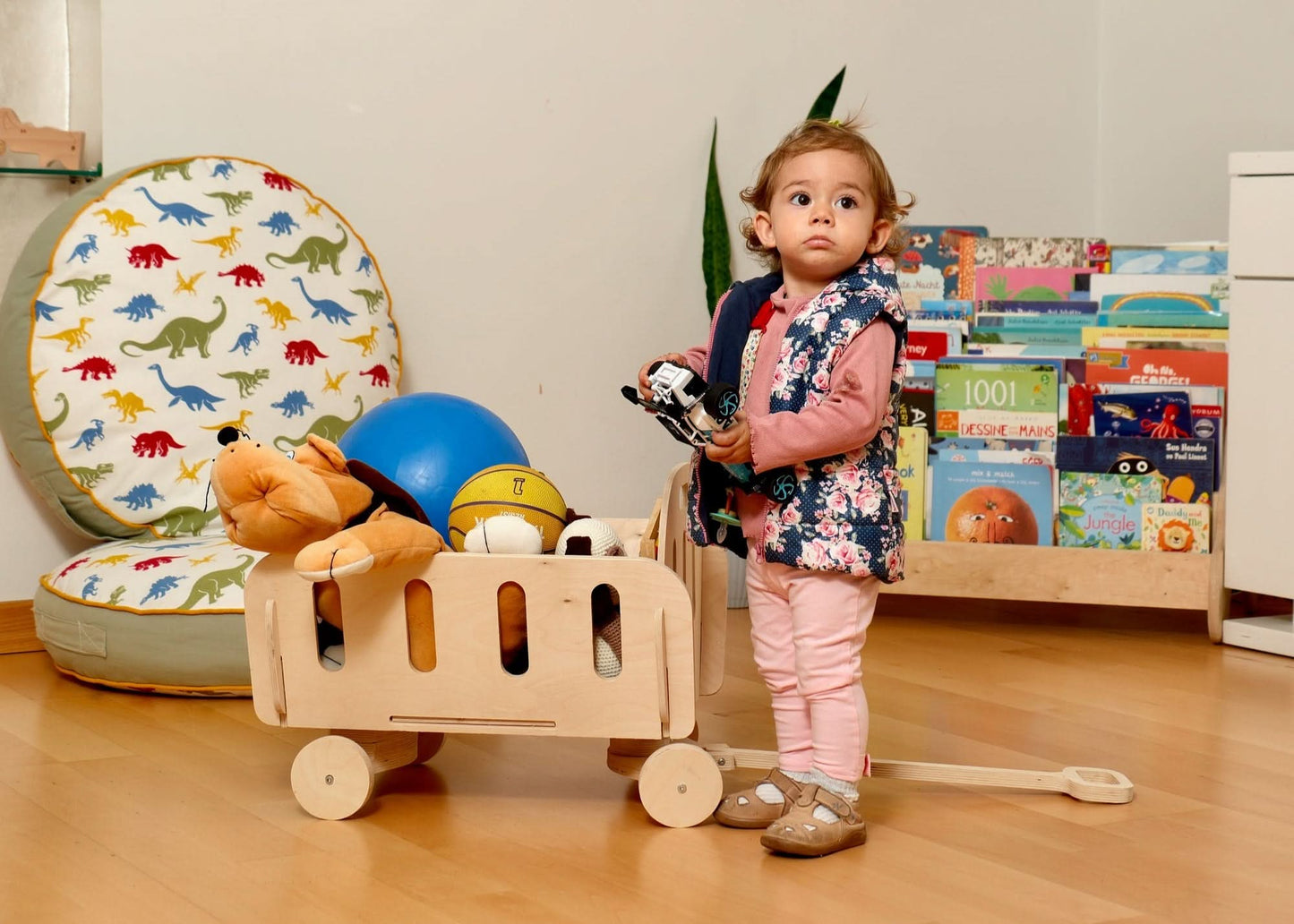 Eco-Friendly Montessori Wooden Toy Organizer Chest with Wheels