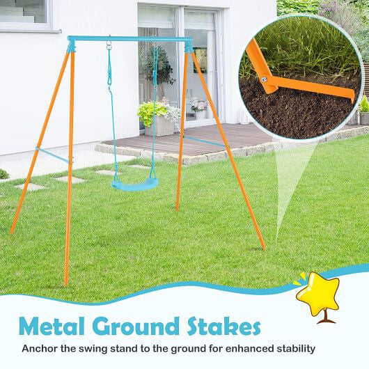Outdoor Heavy Duty Metal Toddler Swing Set with Stand-Blue