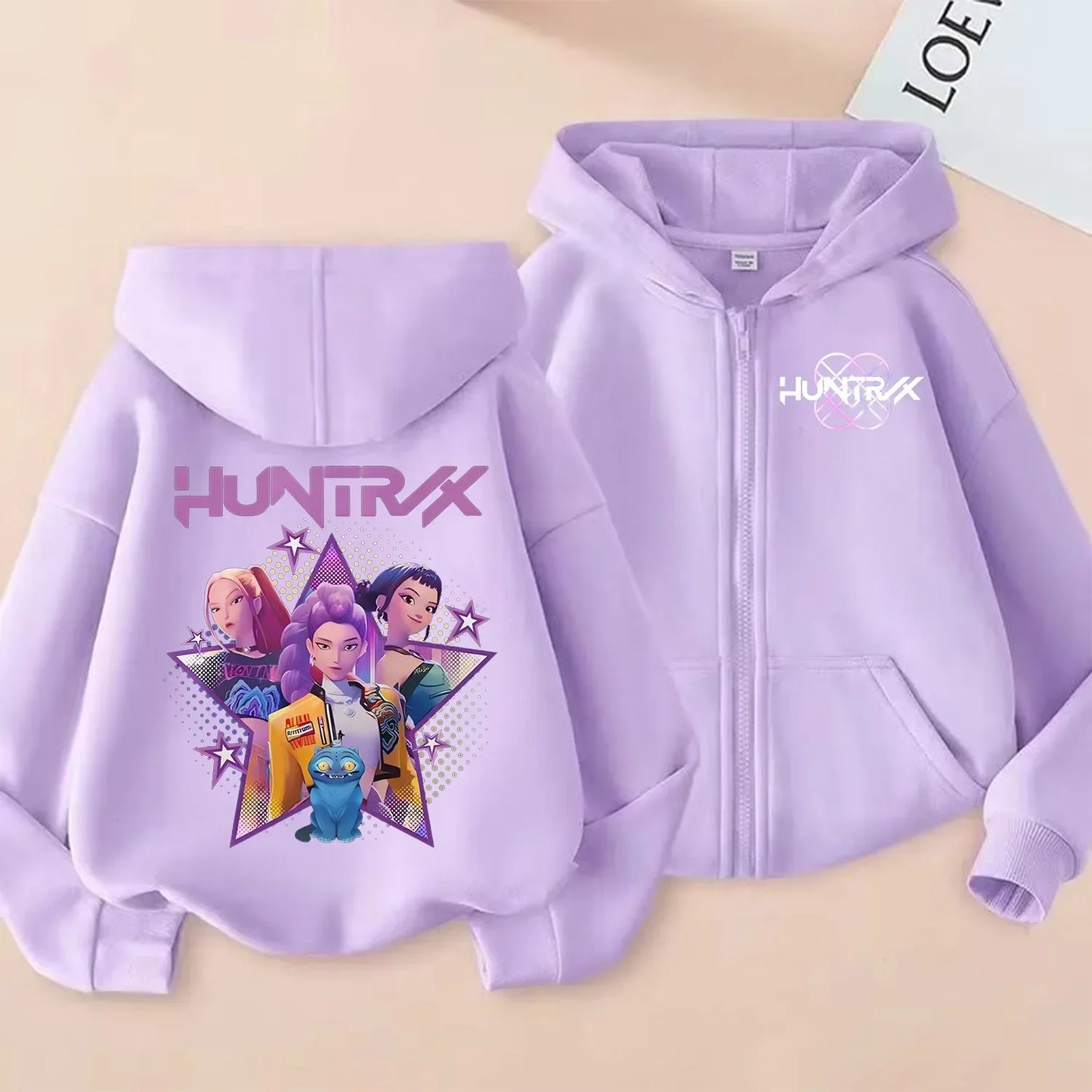 KPop Dem on Hunt ers Zipper Hoodie Cartoon Girl Coat Fashion Thin Clothes Purple Autumn Hoodie Jacket Kids Anime Sweatshirt Gift