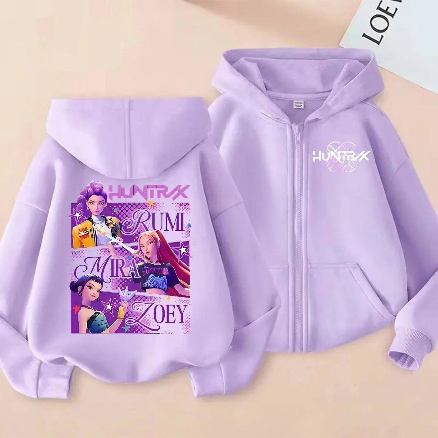 KPop Dem on Hunt ers Zipper Hoodie Cartoon Girl Coat Fashion Thin Clothes Purple Autumn Hoodie Jacket Kids Anime Sweatshirt Gift